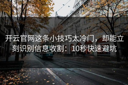 开云官网这条小技巧太冷门，却能立刻识别信息收割：10秒快速避坑